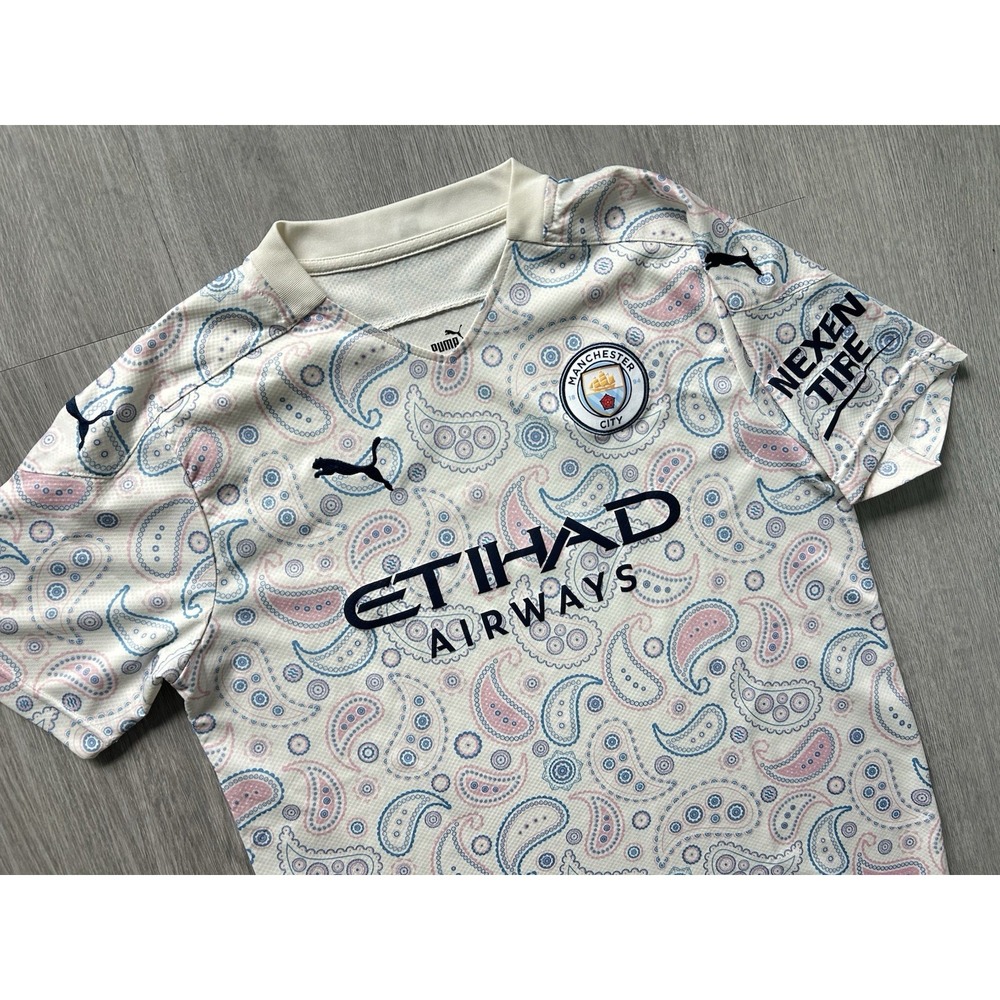2021 Puma Manchester City Third Kit Paisley Whisper White/Pink/Blue Men's Large